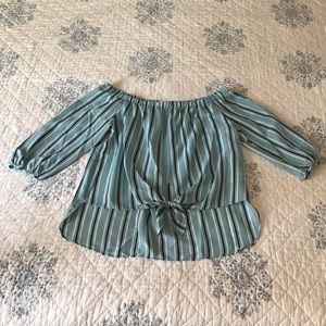 Turquoise Striped Off the Shoulder Top